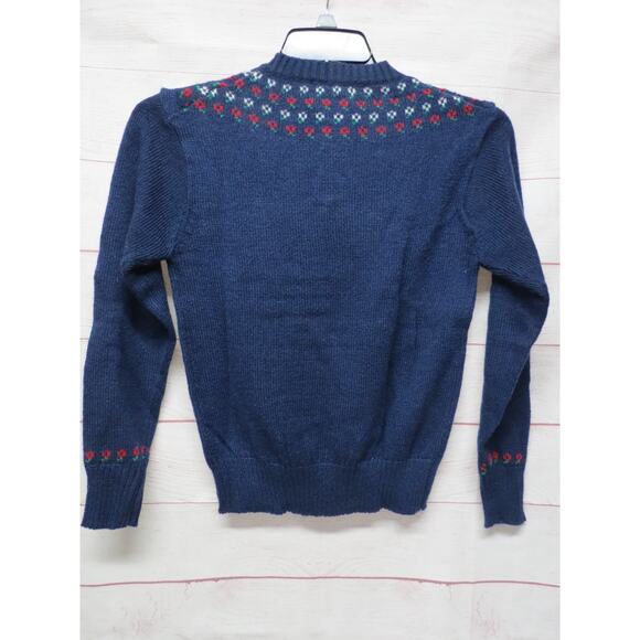 Vintage Currants by Jeri-Jo Button Floral Yoke Navy Blue Red Sweater Size Medium - Picture 4 of 5